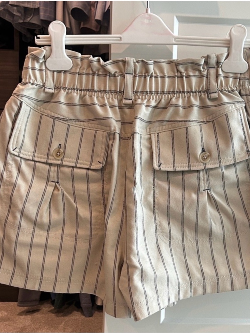 Free People Harriet O Balloon Style Beige Shorts with Black Pinstripes - Picture 7 of 9